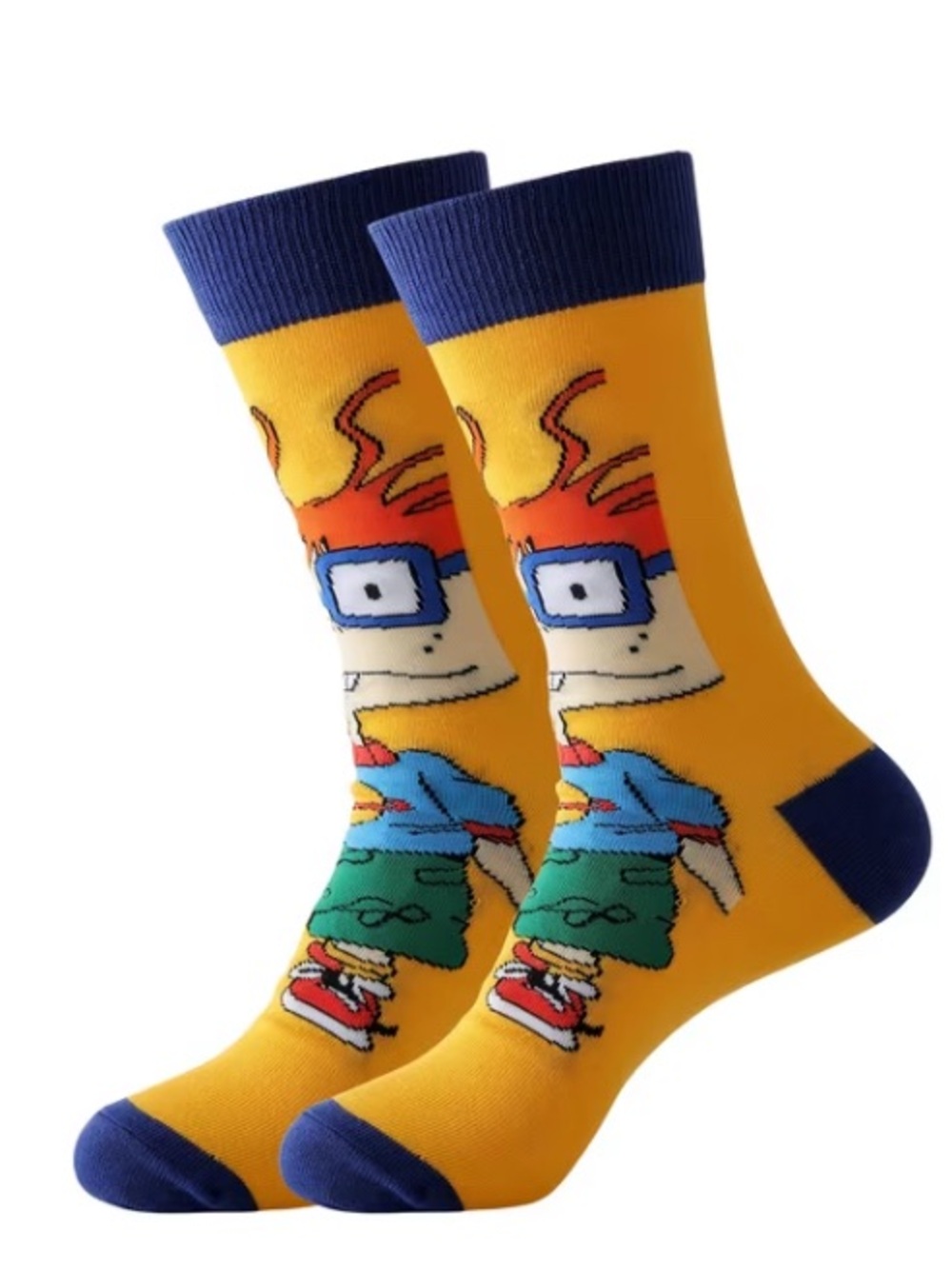 Yellow Cartoon Crew Socks with Blue Accents Chuckie from Rugrats